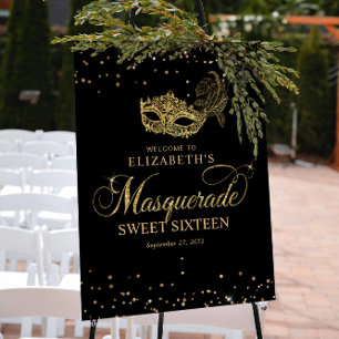 Elegantes Black Gold Glitzer Masquerade Party Poster