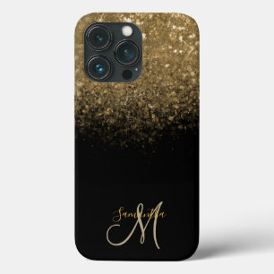 Elegantes Black & Gold Glitzer Monogramm Case-Mate iPhone Hülle
