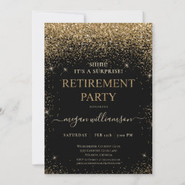 Elegantes Black Gold Glitzer Retirement Party Einladung