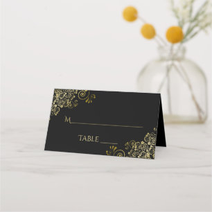 Elegantes Black & Gold-Hochzeitsschreiben Platzkarte