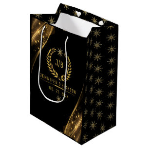 Elegantes Black Gold Laurel Leckerei Festival Mittlere Geschenktüte