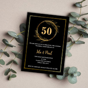 Elegantes Black Gold Leaf 50. Hochzeitstag Einladung
