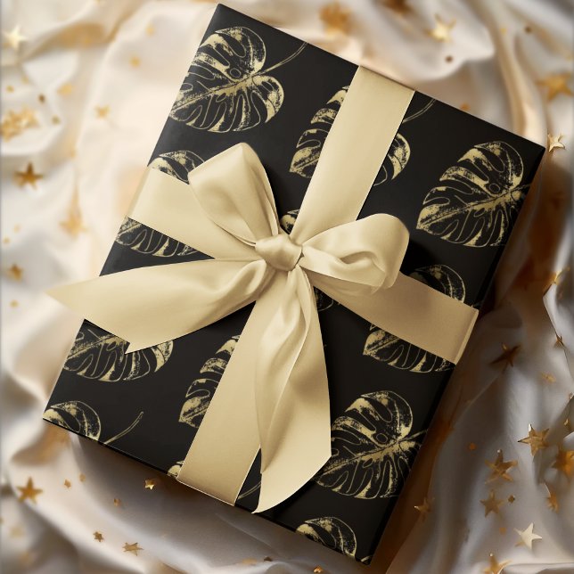 Elegantes Black & Gold Leaf Geschenkpapier (Von Creator hochgeladen)