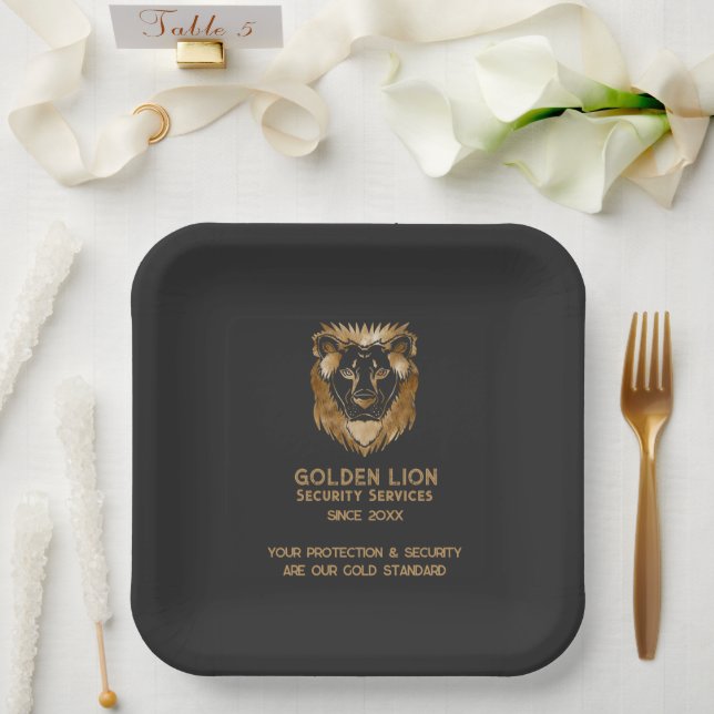 Elegantes Black Gold Lion Luxe Business Logo Pappteller (Hochzeit)