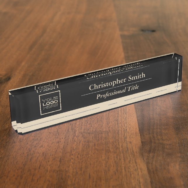 Elegantes Black Gold-Logo Namensplakette (Seite)