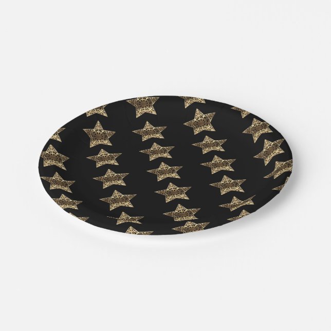 Elegantes Black Gold Look Weihnachtsstars Muster Pappteller (Schrägansicht)