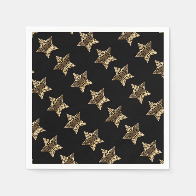 Elegantes Black Gold Look Weihnachtsstars Muster Serviette (Vorderseite)