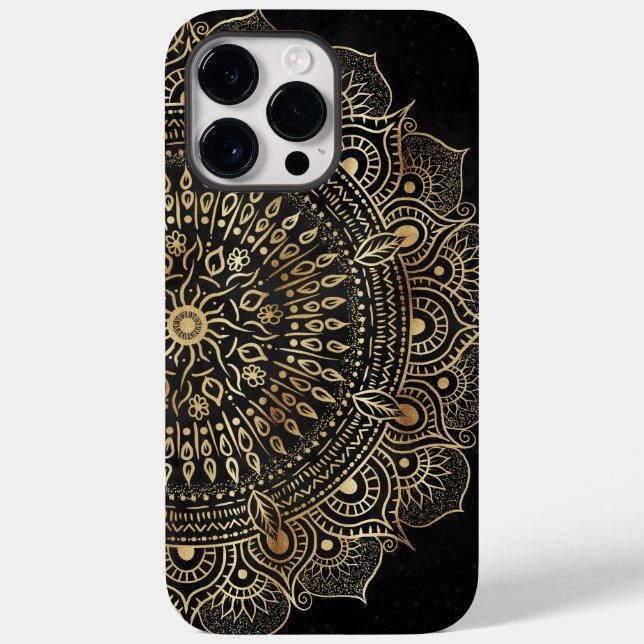 Elegantes Black Gold Mandala Blumendesign Case-Mate iPhone Hülle (Rückseite)