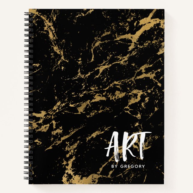 Elegantes Black Gold Marble Sketchbook Notizbuch (Vorderseite)