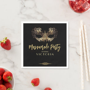 Elegantes Black Gold Masquerade Party Geburtstag Serviette