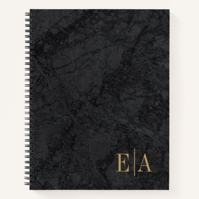 Elegantes Black Gold Monogram ErstNotebook Notizbuch (Vorderseite)