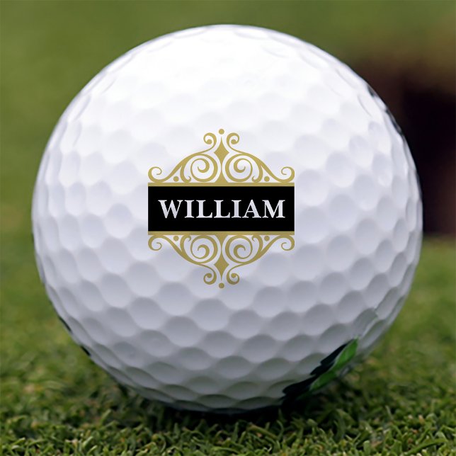 Elegantes Black Gold Monogramm Golfball (Von Creator hochgeladen)