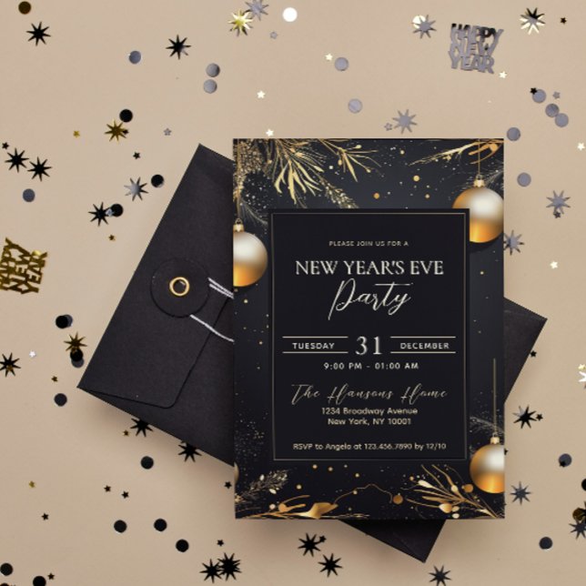 Elegantes Black & Gold New Year's Eve Party Einladung (Von Creator hochgeladen)