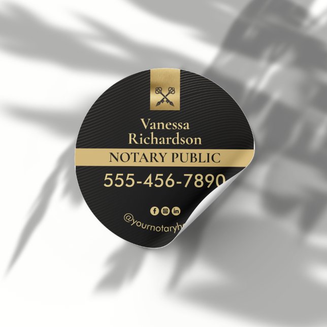 Elegantes Black Gold Notary Skeleton Key Marketing Runder Aufkleber (Von Creator hochgeladen)