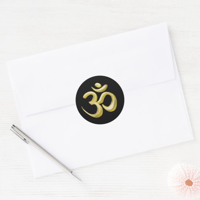 Elegantes Black Gold Om Sanskrit Symbol Runder Aufkleber (Umschlag)