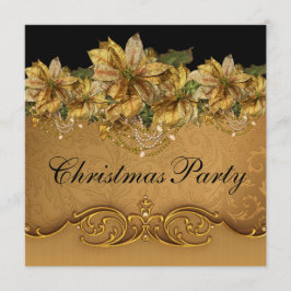 Elegantes Black Gold Poinsettia Gold Weihnachten P Einladung