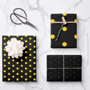 Elegantes Black Gold Polka Dot Geschenkpapier Set