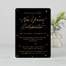 Elegantes Black+Gold Scattered Stars New Years Par