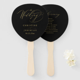 Elegantes Black Gold Script-Hochzeitsprogramm Fächer