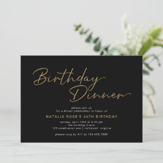 Elegantes Black & Gold Script Modernes Geburtstags Einladung