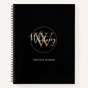 Elegantes Black Gold Script Monogram Name Notebook Notizbuch