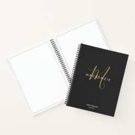 Elegantes Black Gold Script Monogram Sketchbook Notizbuch