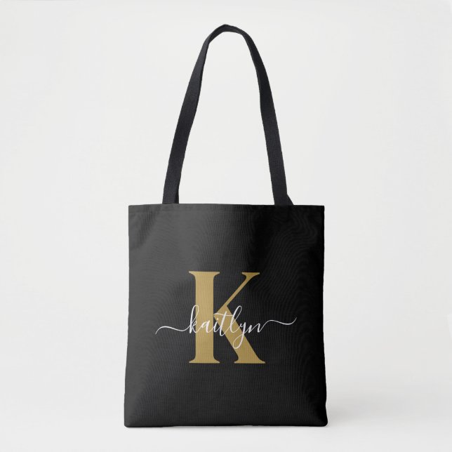 Elegantes Black-Gold-Script-Monogramm (Vorderseite)