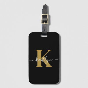 Elegantes Black-Gold-Script-Monogramm Gepäckanhänger