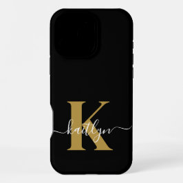 Elegantes Black-Gold-Script-Monogramm iPhone 16 Pro Max Hülle