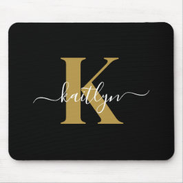 Elegantes Black-Gold-Script-Monogramm Mousepad