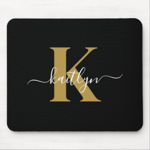 Elegantes Black-Gold-Script-Monogramm Mousepad