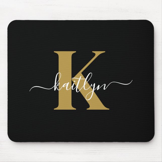 Elegantes Black-Gold-Script-Monogramm Mousepad (Vorne)