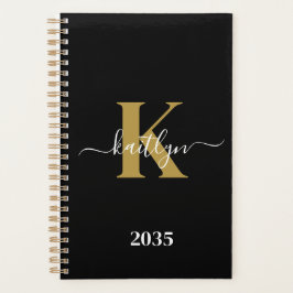 Elegantes Black-Gold-Script-Monogramm Planer