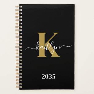 Elegantes Black-Gold-Script-Monogramm Planer
