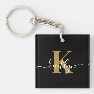 Elegantes Black-Gold-Script-Monogramm Schlüsselanhänger