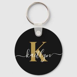 Elegantes Black-Gold-Script-Monogramm Schlüsselanhänger