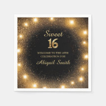 Elegantes Black & Gold Sparkle Paper Napkins