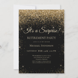 Elegantes Black Gold Surprise Retirement Party Einladung