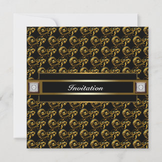Elegantes Black Gold Swirl Diamond Party Einladung