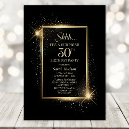 Elegantes Black Gold Überraschung 30. Geburtstag P Einladung