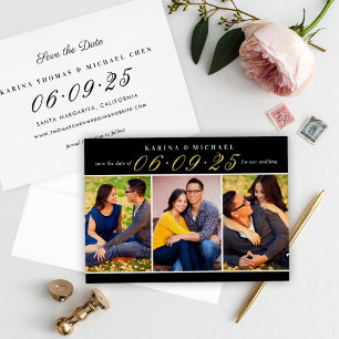 Elegantes Black Gold Wedding Foto Save the Date Folieneinladung