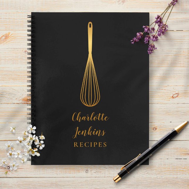 Elegantes Black Gold Whisk Rezept Cookbook Notizbuch (Von Creator hochgeladen)