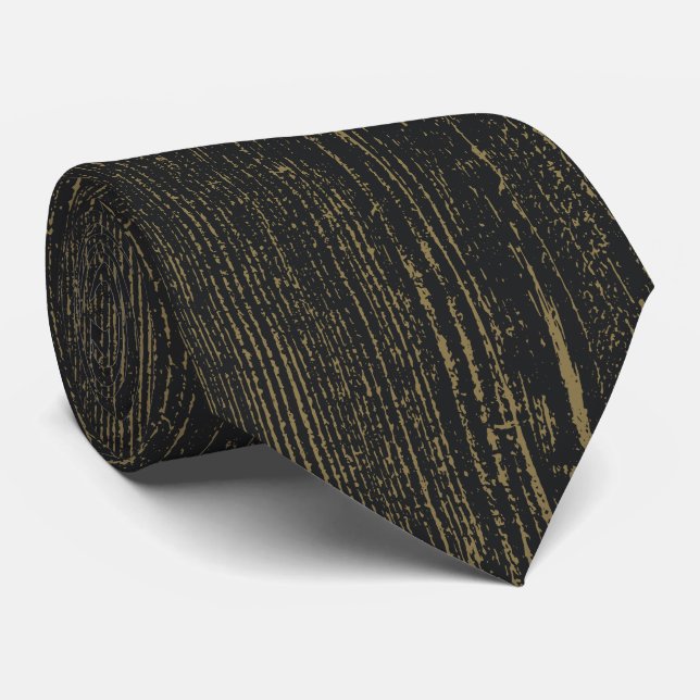 Elegantes Black Gold Wood Grain Krawatte (Gerollt)