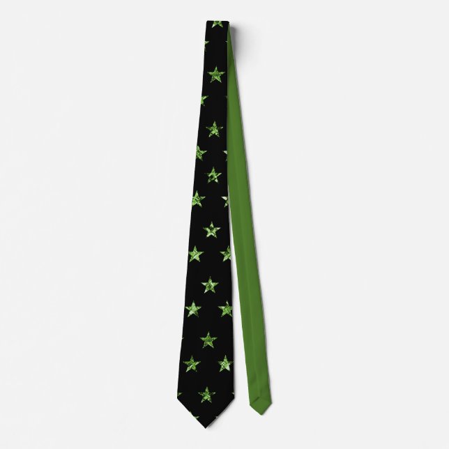 Elegantes Black Green Diamond Gem Star Muster Krawatte (Vorderseite)