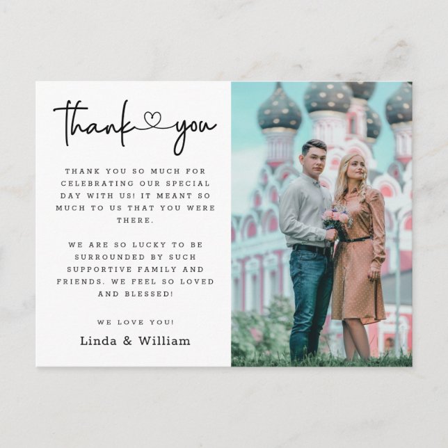 Elegantes Black Heart Script Foto Wedding Vielen D Postkarte (Vorderseite)