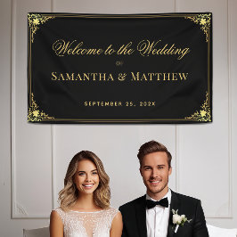 Elegantes Black Imitate Goldenes Jahrgang Hochzeit Banner