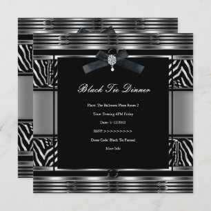 Elegantes Black Krawatte Dinner Zebra Silver Black Einladung