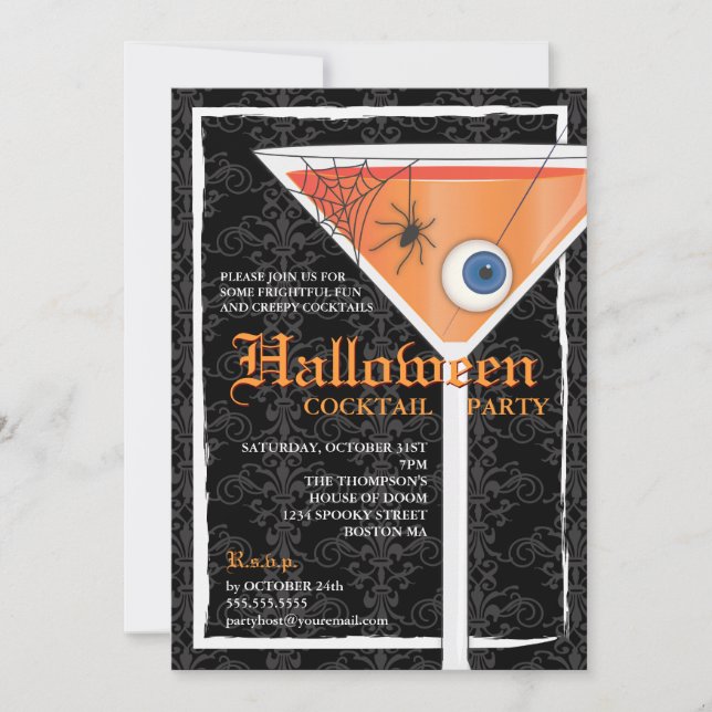 Elegantes Black Lace Halloween Cocktail Party Einladung (Vorderseite)