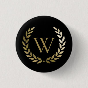 Elegantes Black Laurel Wreath Monogramm Button
