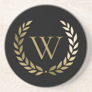 Elegantes Black Laurel Wreath Monogramm Getränkeuntersetzer